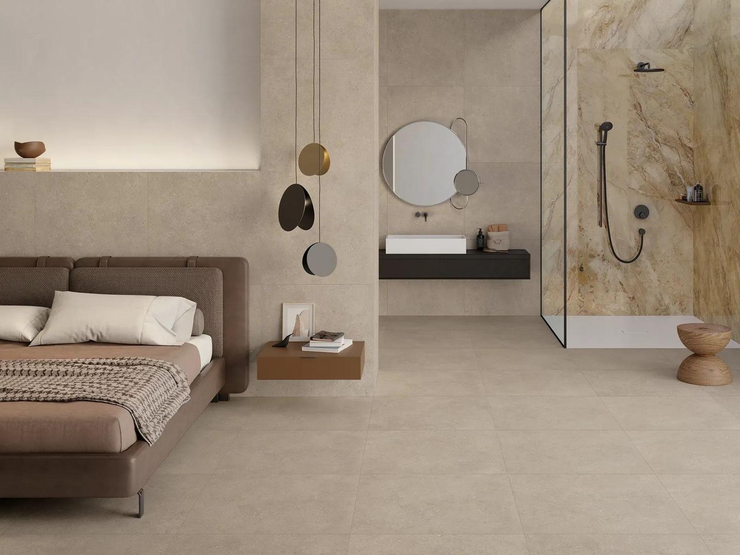 Carrelage beige effet béton Carrelage beige effet béton sols et murs suite parentale