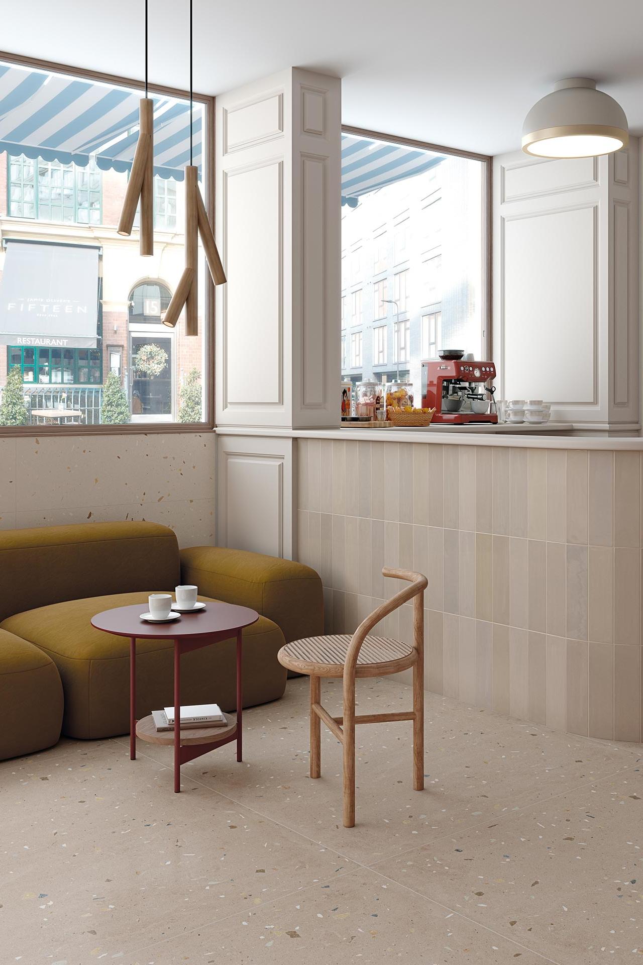 Carrelage effet pierre beige Carrelage effet pierre coffee shop