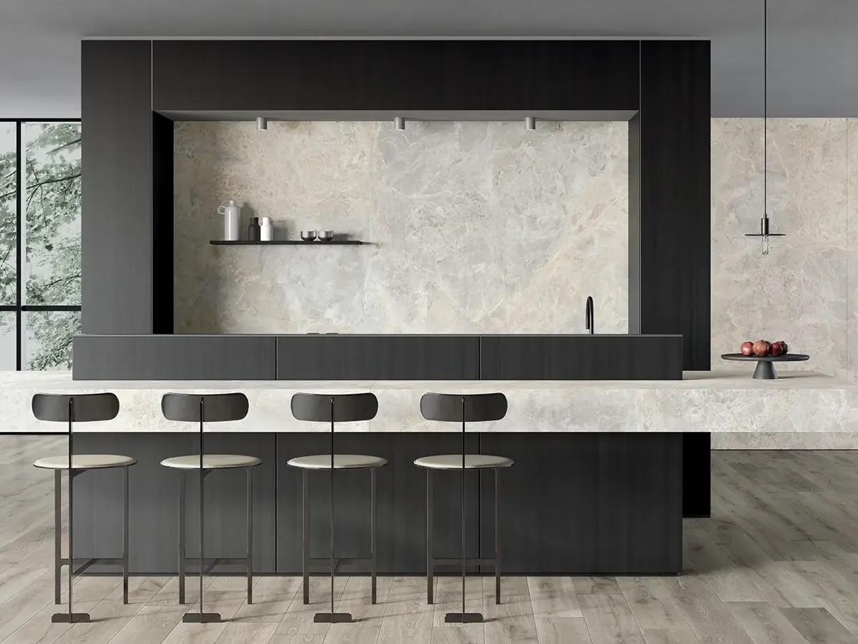 Carrelage effet marbre Carrelage effet marbre mur et comptoir cuisine