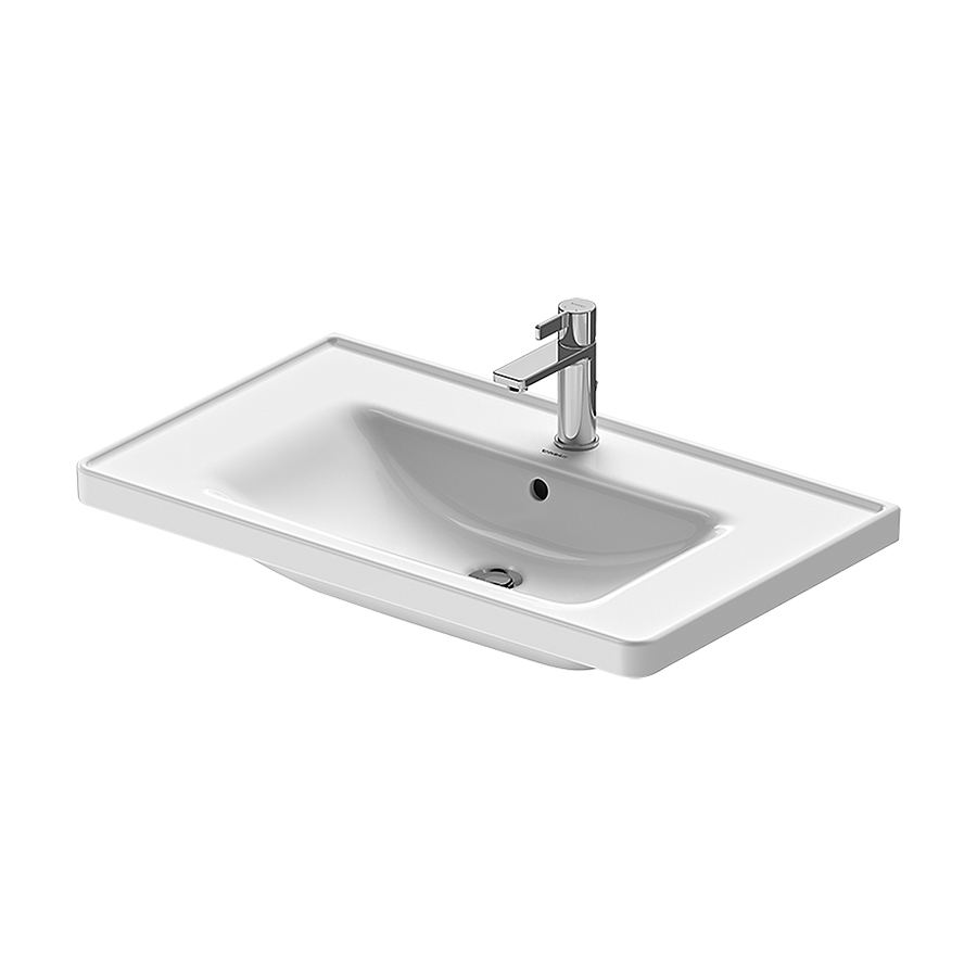 Lavabo MATRIX - 80 x 48 cm, céramique tablette de robinetterie pour meuble suspendu avec trop-plein, partie inférieure émaillée, 1 trou robin., standard, blanc