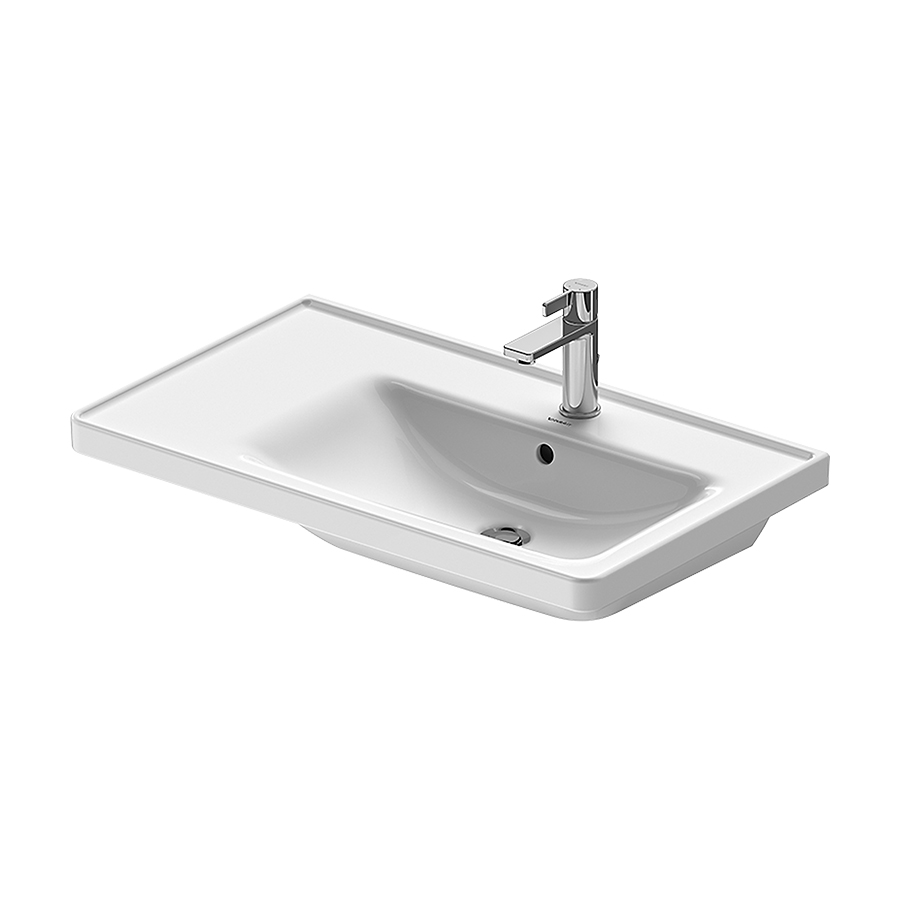 Lavabo MATRIX - 80 x 48 cm, céramique tablette de robinetterie lavabo à droite, pour meuble suspendu, avec trop-plein partie inférieure émaillée, 1 trou robin., standard, blanc