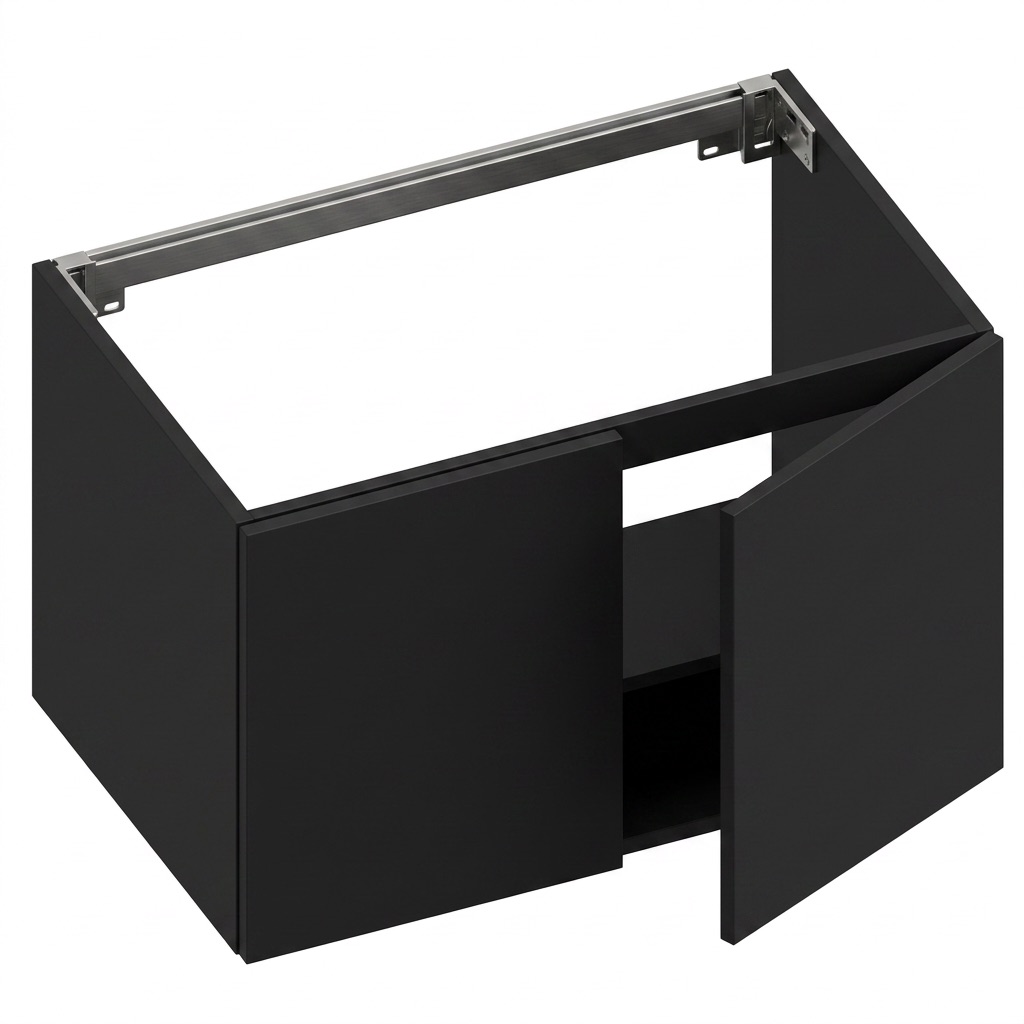 Elément inférieur sous-lavabo SET-UP, L60xH50xP 36.5 cm, pour lavabo Set-up 60 cm, 2 portes 30/30 cm, corps/faces laqué, Finitions Laqué couleur mate NERO OPACO (203), SYSTEM M, poignées PUSH & PULL