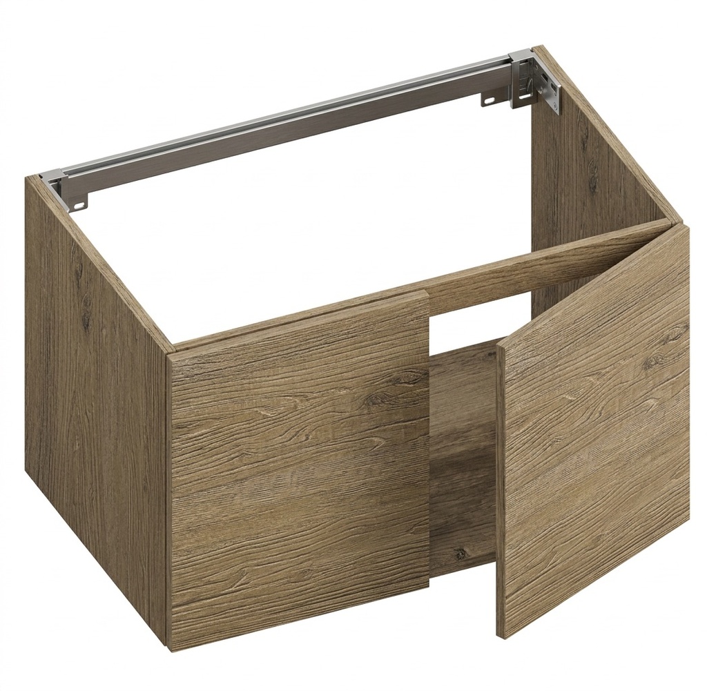 Elément inférieur sous-lavabo SET-UP, L60xH50xP 36.5 cm, pour lavabo Set-up 60 cm, 2 portes 30/30 cm, corps/faces mélaminé, Finitions Dekorativo 3D rovere sherwood CASTANO (1S3), SYSTEM M, poignées PUSH & PULL