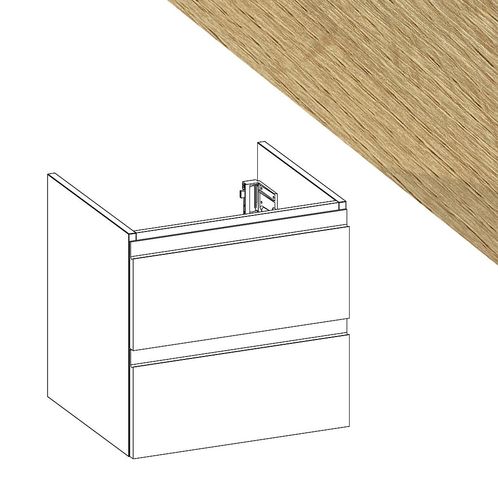 Elément inférieur sous-lavabo L57XH51.5XP45 cm, pour lavabo 60 cm, 2 tiroirs 25/25 cm, corps/faces mélaminé, Finitions Dekorativo 3D nodato spaccato BIONDO (1NA), SYSTEM M1, poignée à Gorge