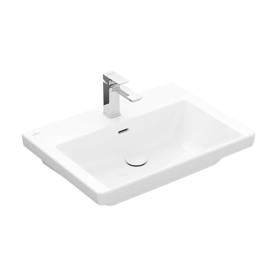 Lavabo SUB 65 x 47 cm, céramique anguleux, avec trop-plein pour montage avec meubles, 1 trou robin., standard, blanc