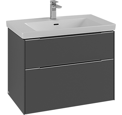 Élément inférieur SUB 77,2 x 57,6 x 47,8 cm pour lavabo 80 cm élément à 2 tiroirs avec éclairage LED A CONFIRMER, poignée aluminium A CONFIRMER, couleur Blanc pur A CONFIRMER