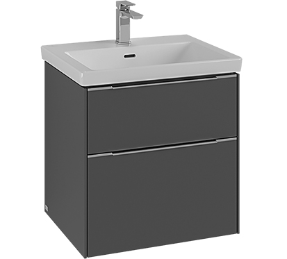 Élément inférieur SUB 57,2 x 57,6 x 47,8 cm pour lavabo 60 cm élément à 2 tiroirs avec éclairage LED A CONFIRMER, poignée aluminium A CONFIRMER, couleur Blanc pur A CONFIRMER 