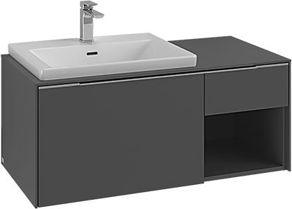 Élément inférieur SUB 100,1 x 42,25 x 51,6 cm pour lavabo 60 cm 2 éléments à chacun 1 tiroir niche ouverte à droite, avec éclairage LED A CONFIRMER, poignée aluminium A CONFIRMER, couleur Blanc pur A CONFIRMER