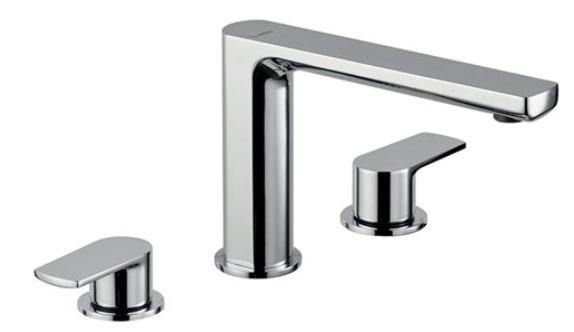 Batterie lavabo 3 trous HAKA, S 165 mm, Eco+, goulot fixe sans vidage, groupe acoustique NT, chromé