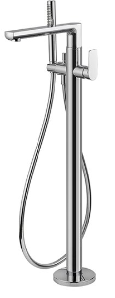 Mélangeur de bain HAKA S 241 mm, goulot fixe H jusqu'à aérateur 775 - 795 mm avec colonne pour montage à pose libre, flexible, douche à main sans corps à encastrer, groupe acoustique NT, chromé