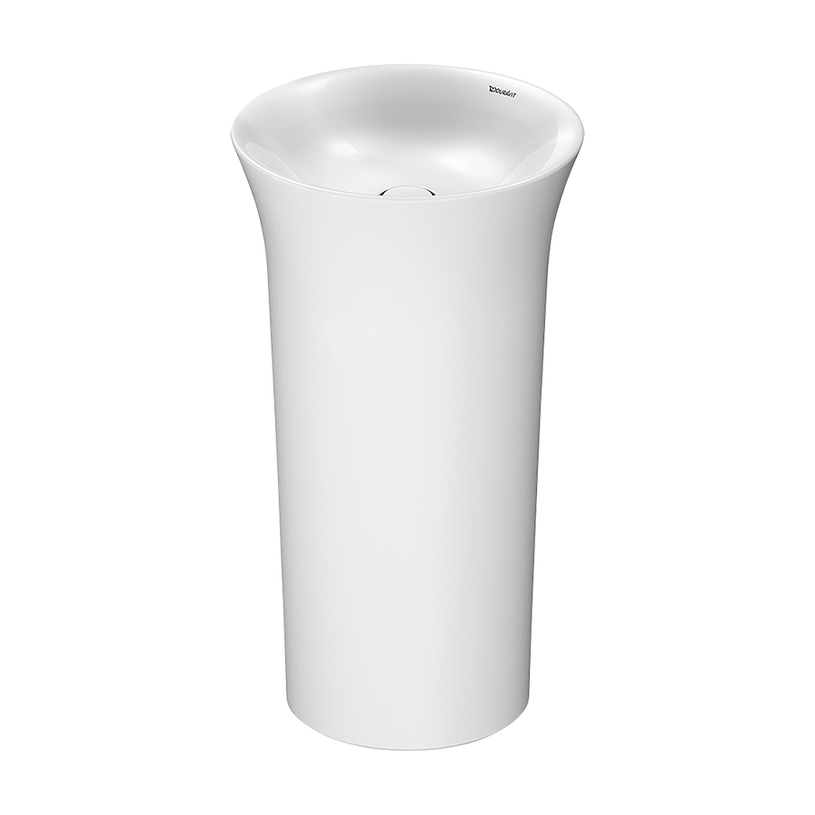 Lavabo WHITE TULIP D 50 cm, H 90 cm, céramique pose libre, sans trop-plein avec ouverture pour raccordement au sol, avec matériel de fixation, siphon et enjoliveur en céramique, sans trou robin., standard, blanc