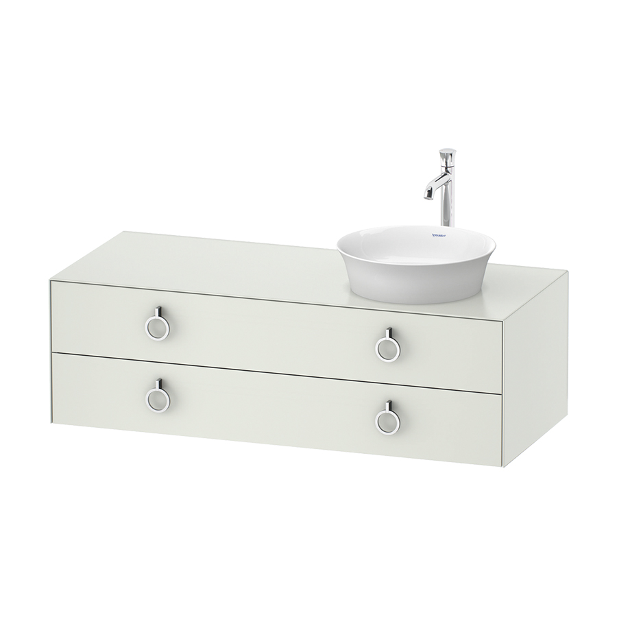 Élément inférieur WHITE TULIP 130,0 x 40,8 x 55,0 cm élément à 2 tiroirs pour lavabo à poser à droite avec plaque de recouvrement poignée: chrome polie, standard, blanc mat