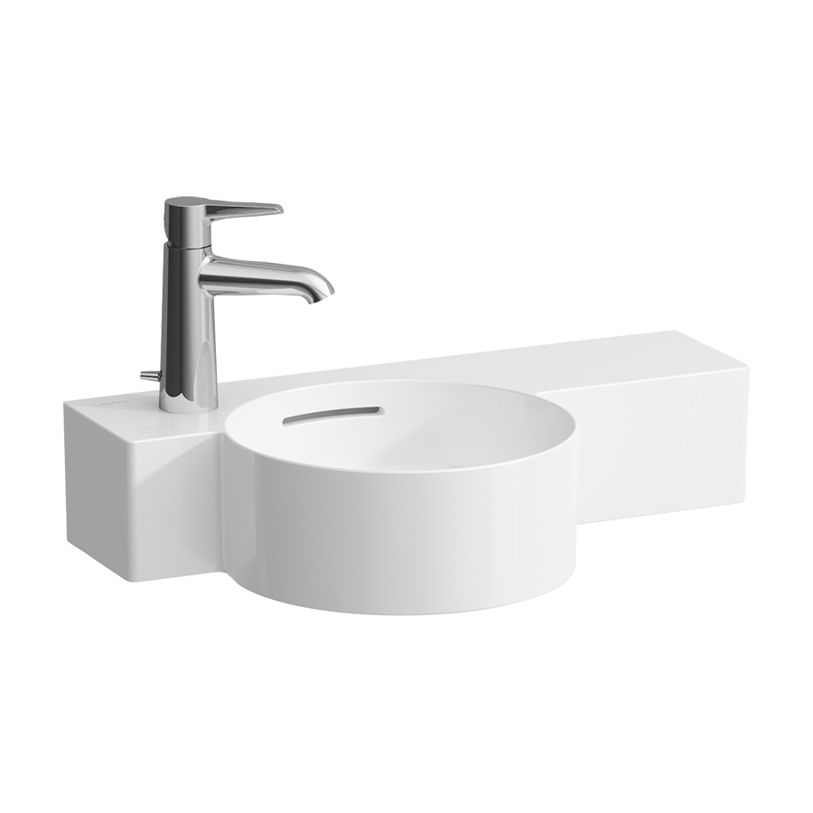 Lave-mains VAL 55 x 31,5 cm, SaphirCéramique tablette à droite avec trop-plein, 1 trou à gauche, standard, blanc