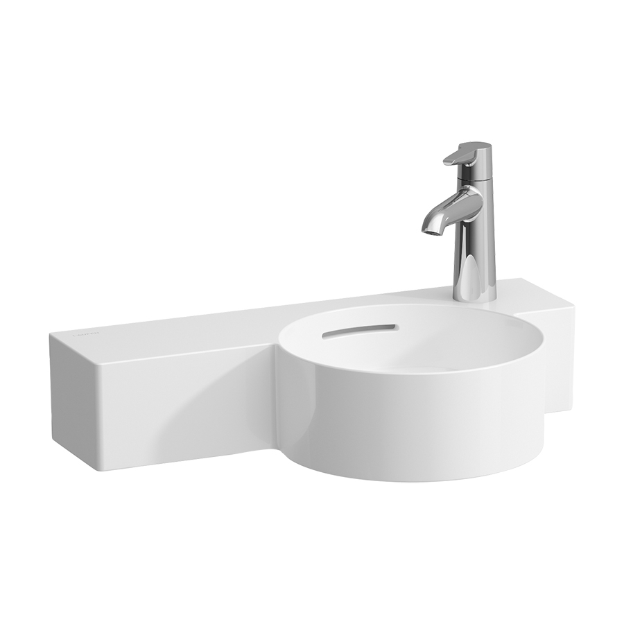Lave-mains VAL 55 x 31,5 cm, SaphirCéramique tablette à gauche avec trop-plein, 1 trou à droite, standard, blanc