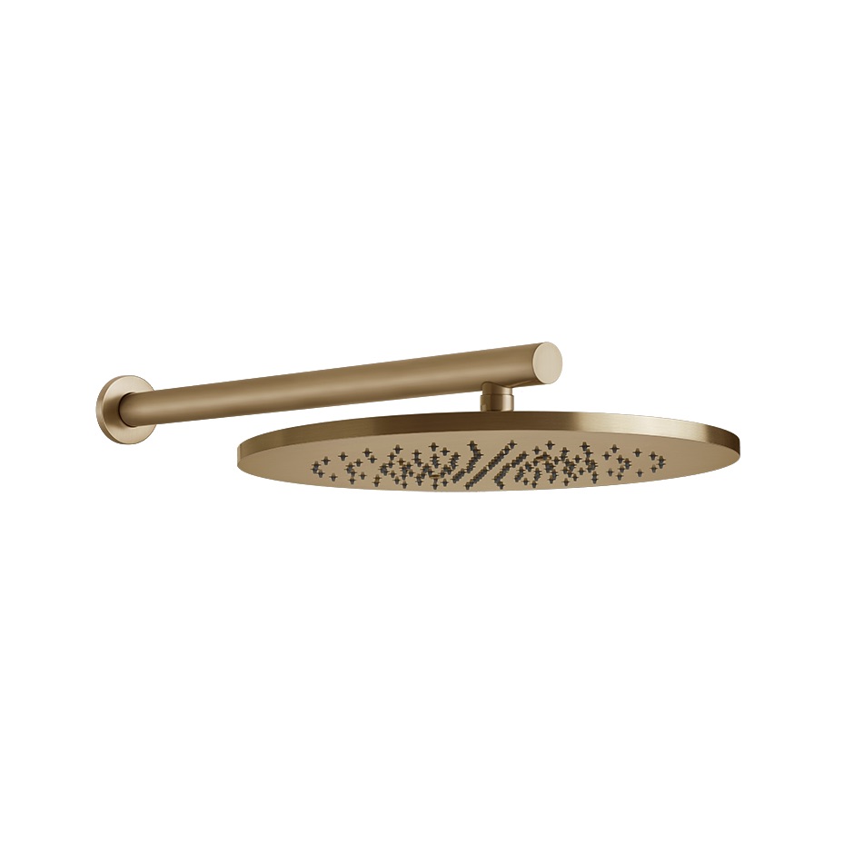 Douche de tête ronde GESSI 316 Diam. 355 mm, 1/2" avec bras mural de douche 1/2", L 50,0 cm avec rosace ronde, 3 bar, débit 12 l/min, 726 Warm Bronze Brushed PVD