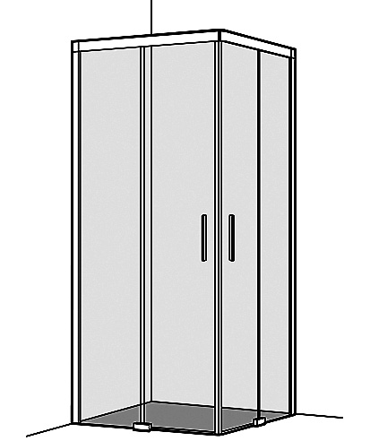 Entrée diagonale S600PLUS 88,5-90,0 x 118,5-120,0 cm H 200 cm, portes coulissantes 2 panneaux, cadre partiel Soft-Stop, fonction Self-Close guidage magnétique, profil contre l'éclaboussement MESURES EXACTES SELON PRISE DE MESURE, verre véritable clair, argent poli