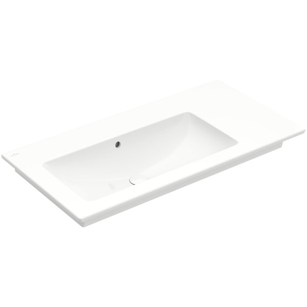 Lavabo VENTI 100 x 50 cm, céramique asymétrique, lavabo à gauche avec trop-plein, pour meuble suspendu, 1 trou robin., standard, blanc