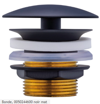 Bonde soupape d'écoulement libre (pas de fermeture) 1 1/4" , Diam. 72 mm, pour lavabo CAPE COD / ME BY STARCK, sans trop-plein, noir mat