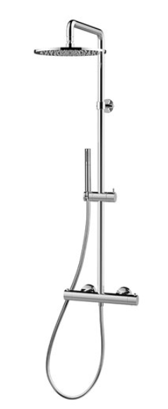 Colonne de douche TONDO PRIME  thermostatique, E 150 mm, tête de douche ronde diam. 250 mm, avec raccords excentriques 1/2"x3/4", chromé