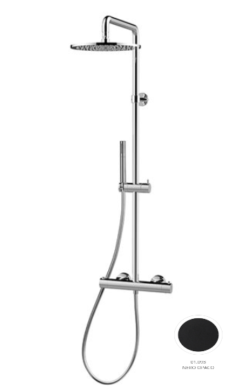 Colonne de douche TONDO PRIME thermostatique, E 150 mm, tête de douche ronde diam. 250 mm, avec raccords excentriques 1/2"x3/4", noir mat 