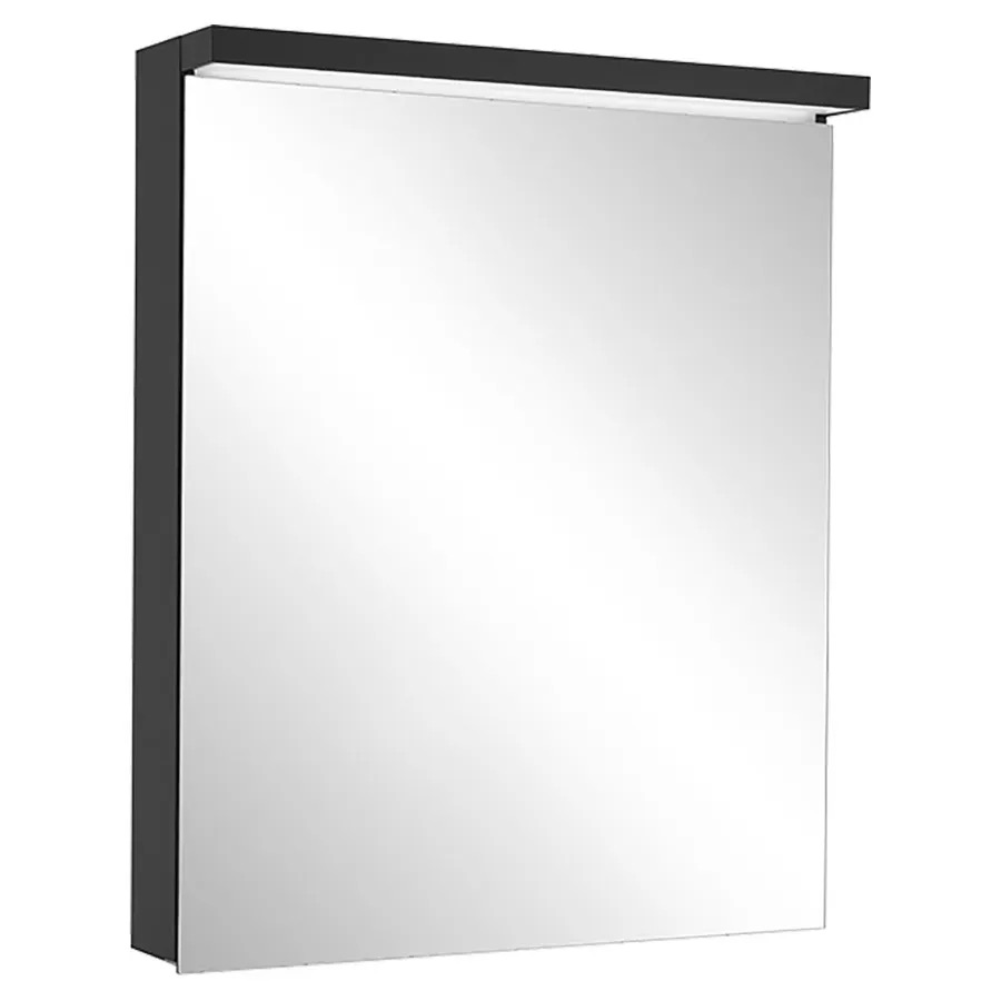 Armoire de toilette BORDO (anc. ADVANCED Line Ultimate TW ALU1) 60/1/TW/L, dim. 60 x 70 x 12 cm profil en aluminium, avec paroi arrière en miroir, prises double en bas à gauche, porte à double miroir charnières à gauche, LED dimmable, en haut et en bas, dessus et dessous séparément commutable 2000-6500 K, bouton pour les fonctions à l'intérieur du profilé latéral, miroir grossissant IP44, noir mat