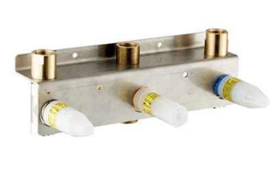 Corps à encastrer 3 sorties 1/2" avec déviateur central et eau chaude à droite et eau froide à gauche pour groupe douche complet