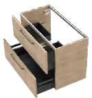 Meuble sous vasque double, 2 tiroirs "LUMIO" avec double découpe siphon, poignée chromée/brillante ou A CHOIX,  Dim.1198xH608x455mm, COULEUR A CHOIX FINITION B