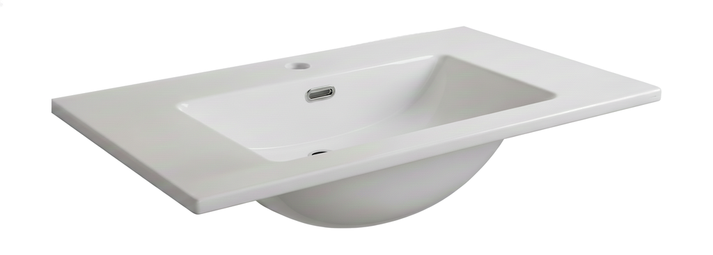 Plan vasque moulé 60 cm en céramique blanche "LUMIO", avec trop plein, Dim.610x15x460mm, profondeur vasque 125mm