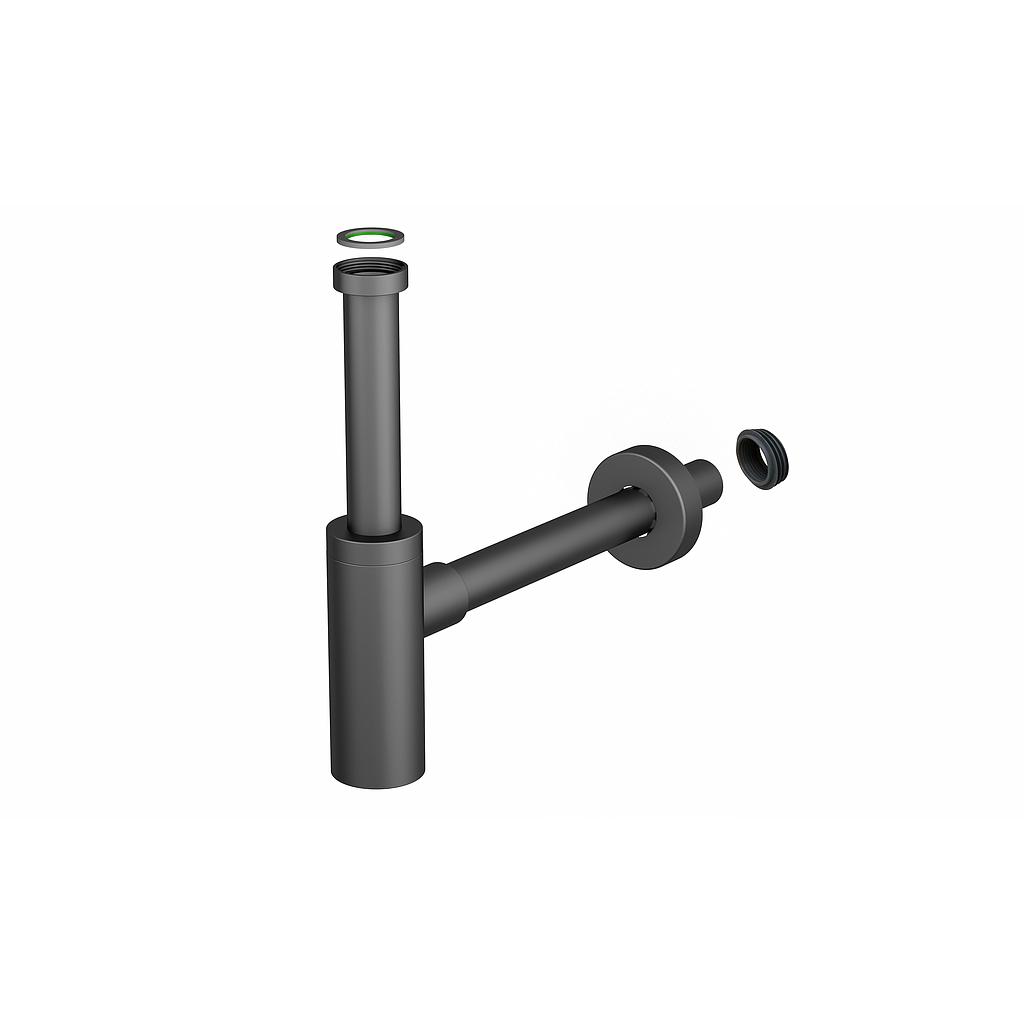Siphon de lavabo 1 1/4" x 32 mm, acier inoxydable y compris joint connecteur, noir mat