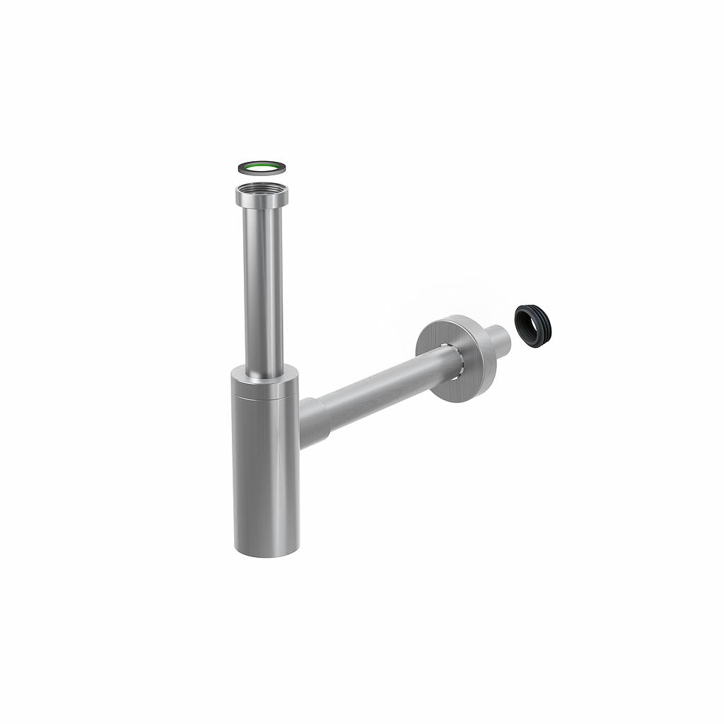 Siphon de lavabo 1 1/4" x 32 mm, acier inoxydable y compris joint connecteur, inox brossé