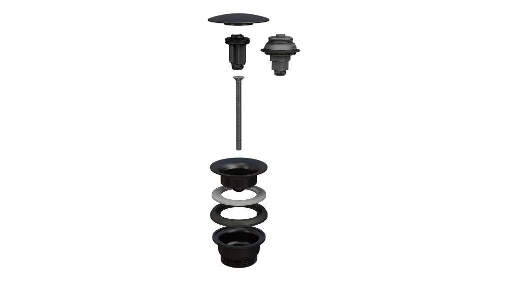 Bonde soupape d'écoulement 1 1/4" Push open, fonction 2 en 1, ajustable de min. 0 à max. 70 mm, appuyez pour ouvrir et fermer - verrouillable en position ouverte, adapté aux lavabos avec ou sans trop-plein, noir mat