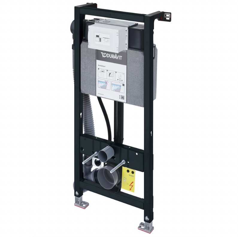 Bâti-support pour WC douche suspendu, DuraSystem, L50 x H114.8 cm, système d'aspiration d'odeurs, rinçage hygiénique intégré, pour montage en applique, pour panneaux d'habillage, adapté aux habillages en plaques de plâtre, châssis thermolaqué, pour cuvettes en céramique avec une profondeur <= 625 mm, pieds hauteur réglable 0-240 mm, pré-équipement SensoWash