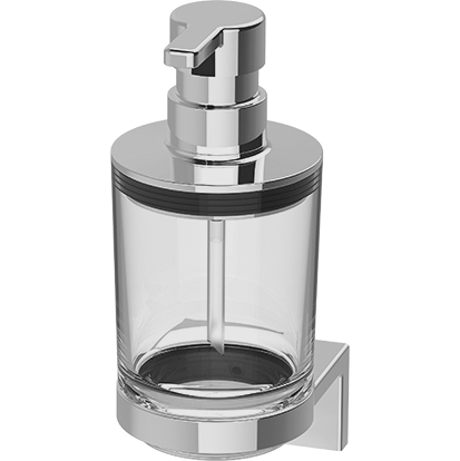 Distributeur de savon SELECT 22 récipient 0,28 litre en verre clair, montage Adesio pour collage ou perçage, avec matériel de fixation, sans colle SikaFast, chromé