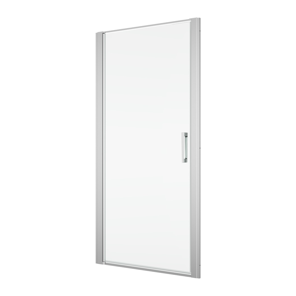 Porte battante DIV 80 cm, H 200 cm, 1 panneau pour niche où cloison latérale ouverture intérieure et extérieure, protection Aquaperle, verre vérit. clair cleaneffect, argent poli-brillant