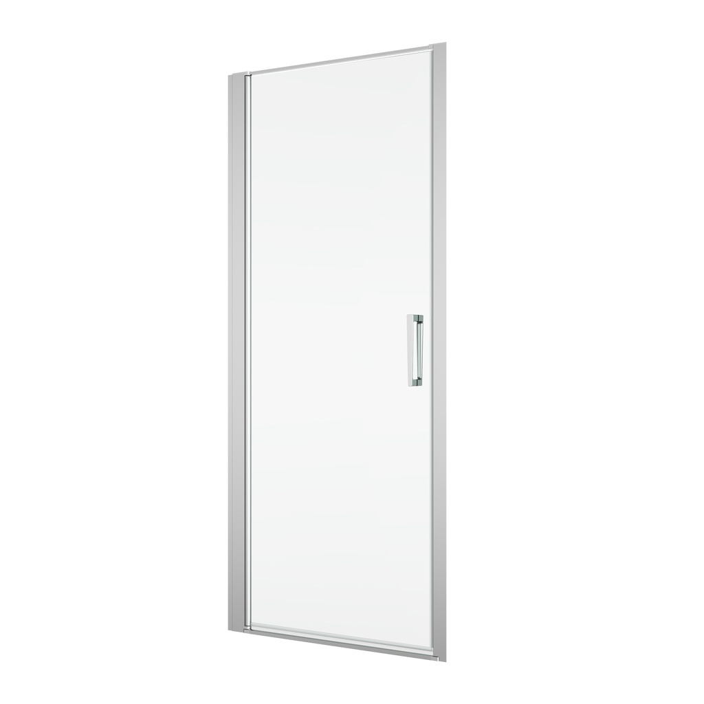 Porte battante DIV 90 cm, H 200 cm, 1 panneau pour niche où cloison latérale ouverture intérieure et extérieure, protection Aquaperle, verre vérit. clair cleaneffect, argent poli-brillant