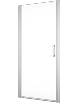 Porte battante DIV 50-100 cm, H -200 cm 1 panneau, pour niche où cloison latérale, ouverture intérieure et extérieure protection Aquaperle, verre vérit. clair cleaneffect, argent poli-brillant