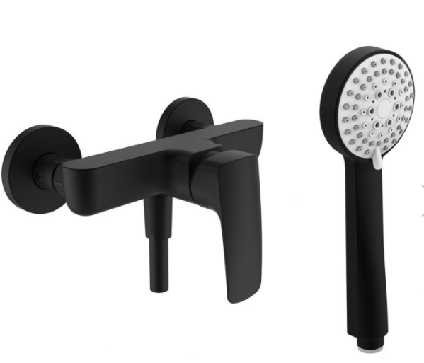Mélangeur de douche LAURUS E 153 mm, raccords d'arrêt flexible de douche 160 cm douche à main 1 jet, groupe acoustique I, noir mat