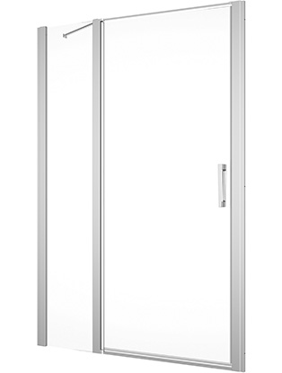 Porte battante DIV 120 cm, H 200 cm, largeur d'entrée 63 cm, 1 panneau avec partie fixe, pour niche où cloison latérale ouverture intérieure et extérieure, protection Aquaperle, verre vérit. clair cleaneffect, argent poli-brillant