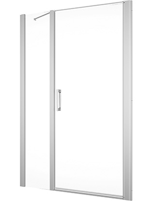 Porte battante DIV 120 cm, H 200 cm, largeur d'entrée 63 cm, 1 panneau avec cloison latérale en alignement, pour niche où cloison latérale, ouverture intérieure et extérieure protection Aquaperle, verre vérit. clair cleaneffect, argent poli-brillant