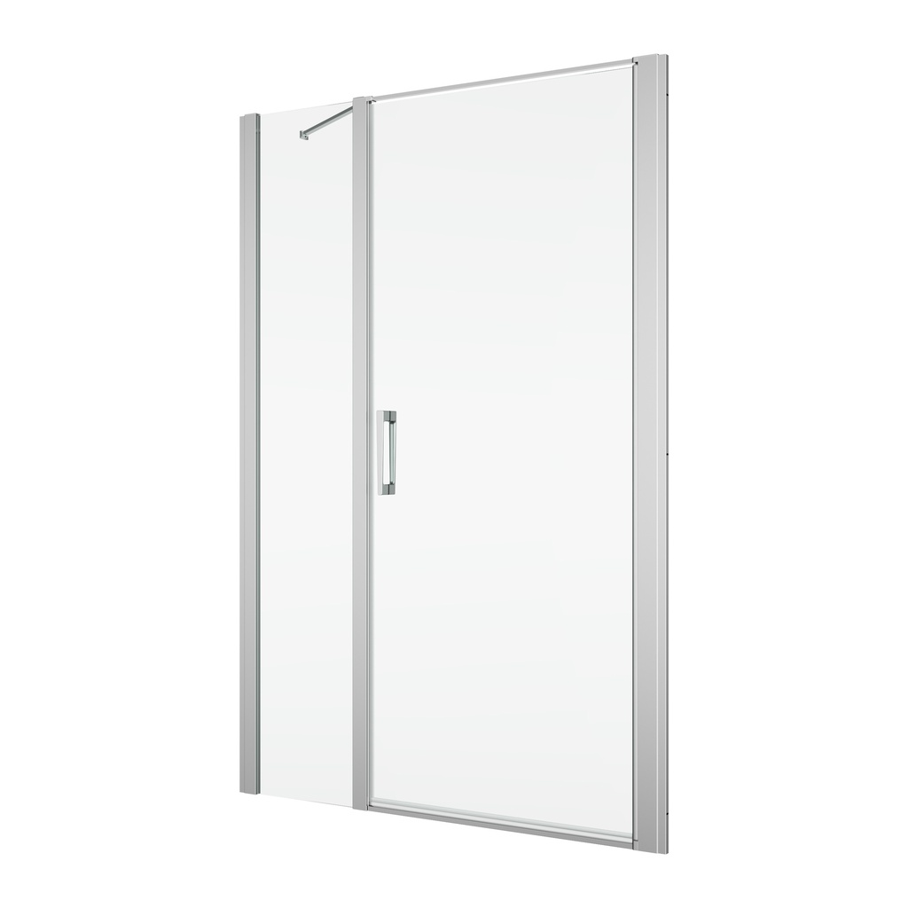 Porte battante DIV 140 cm, H 200 cm, largeur d'entrée 73 cm, 1 panneau avec cloison latérale en alignement, pour niche où cloison latérale, ouverture intérieure et extérieure protection Aquaperle, verre vérit. clair cleaneffect, argent poli-brillant