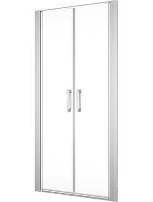 Porte battante DIV 90,1-120 cm, -H 200 cm 2 panneau, pour niche où cloison latérale ouverture intérieure et extérieure, protection Aquaperle, verre vérit. clair cleaneffect, argent poli-brillant
