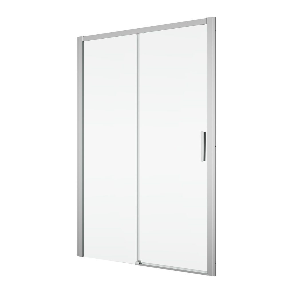 Porte coulissante DIV 100-180 cm, -H 200 cm 1 panneau, avec partie fixe pour niche où cloison latérale protection Aquaperle charnières à gauche, verre vérit. clair cleaneffect, argent poli-brillant