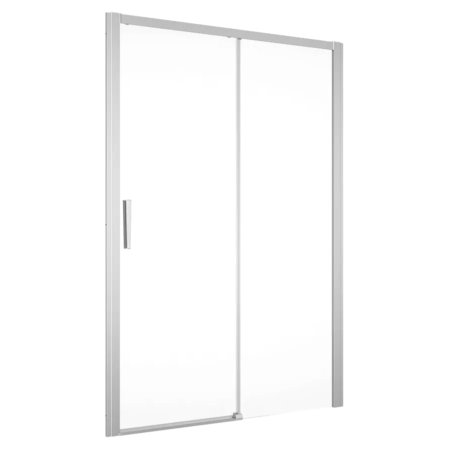 Porte coulissante DIV 100-180 cm, -H 200 cm 1 panneau, avec partie fixe pour niche où cloison latérale protection Aquaperle charnières à droite, verre vérit. clair cleaneffect, argent poli-brillant