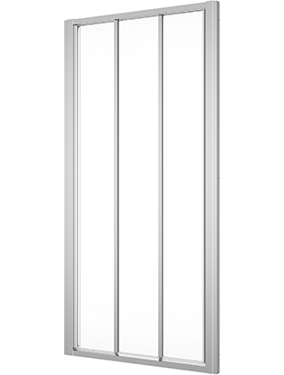 Porte coulissante DIV 90 cm, H 200 cm, 3 panneaux pour niche où cloison latérale protection Aquaperle, verre vérit. clair cleaneffect, argent poli-brillant