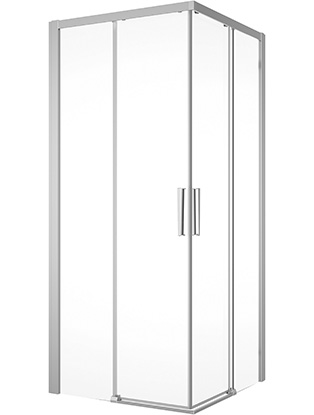 Entrée diagonale DIV 68-71 x 68-71 cm, H 200 cm 2 portes coulissantes 2 éléments fixes, protection Aquaperle, verre vérit. clair cleaneffect, argent poli-brillant
