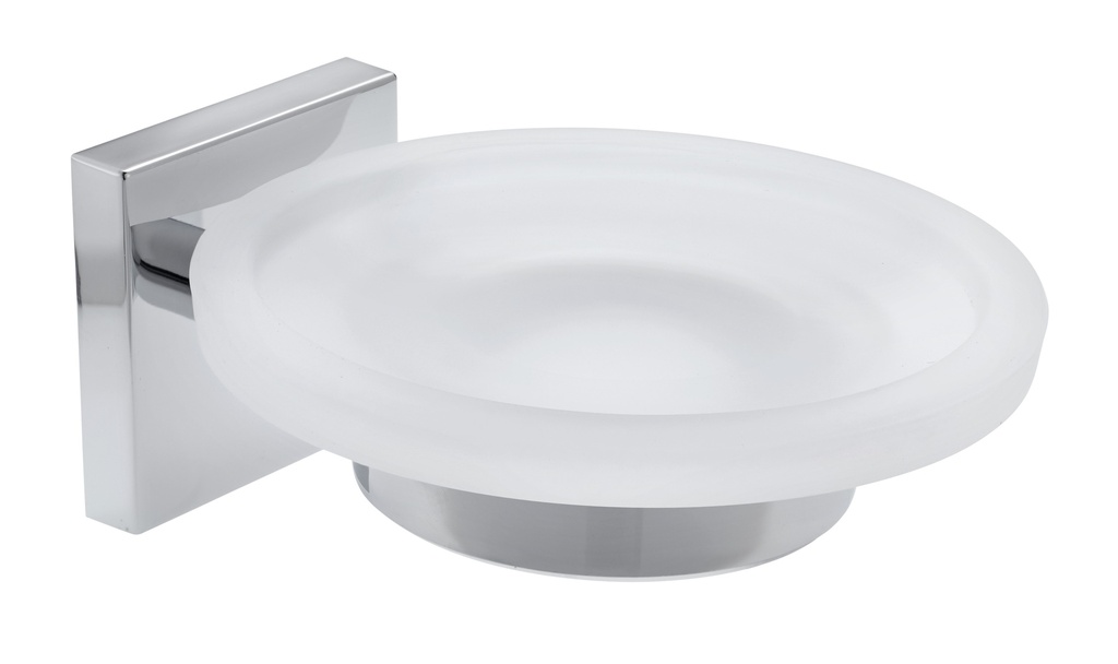 Porte-savon en verre 11.0 x 5.4 x 12.9 cm ELLE, verre véritable opaque, chromé 