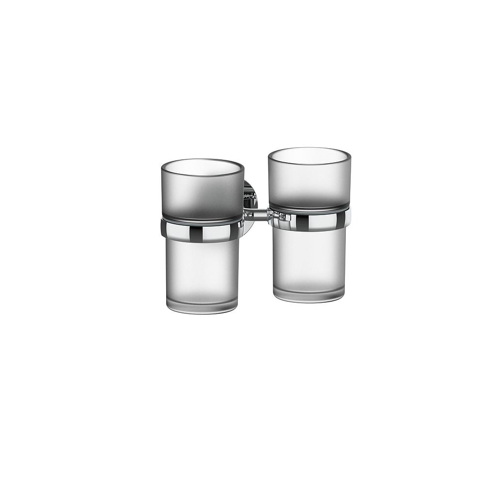 Porte-verre double 16 x 10.4 x 11.5 cm LUI verre véritable opaque, chromé