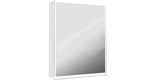 Armoire de toilette ILLUMINATO 2.0 58 x 73 x 13,2 cm profil en aluminium, 1 prise double à l'intérieur en bas à droite, porte à double miroir charnières à gauche, éclairage du cadre par LED 23,77W commande de l'éclairage clavier/application, boîte cosmétique, miroir grossissant inclus, IP24, couleur lumière changeable, blanc