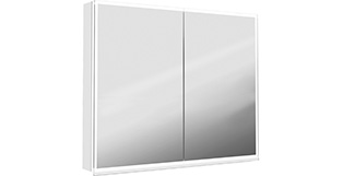 Armoire de toilette ILLUMINATO 2.0 88 x 73 x 13,2 cm profil en aluminium, 2 prises double à l'intérieur en bas 2 portes à double miroir éclairage du cadre par LED 29,74W, commande de l'éclairage clavier/ application, boîte cosmétique miroir grossissant inclus IP24, couleur lumière changeable, blanc