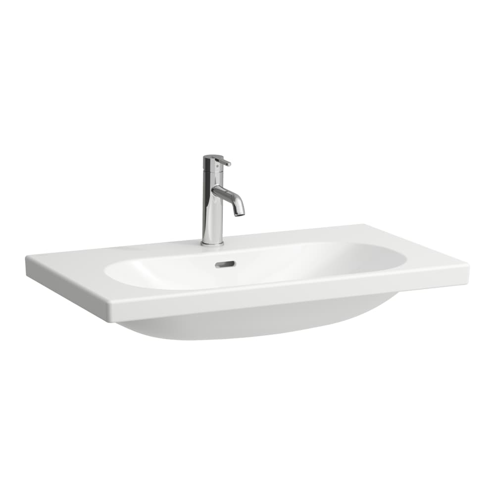 Lavabo LOOK 80 x 46 cm, céramique pour meuble suspendu avec trop-plein, 1 trou de robin., standard, blanc